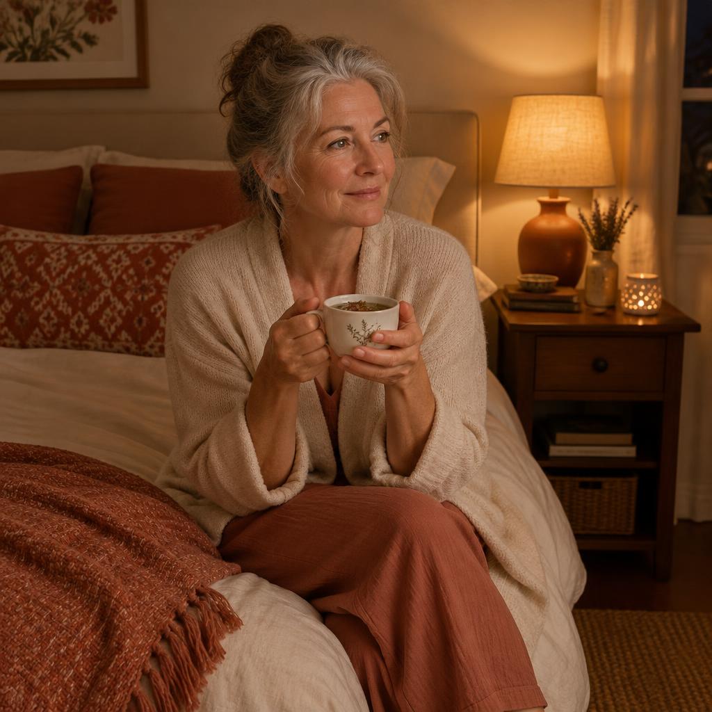 Mujer madura tomando una infusión relajante antes de dormir