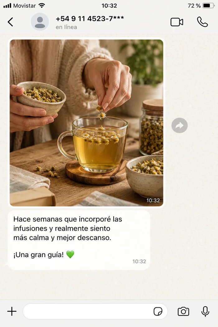 Testimonio de WhatsApp sobre el té de manzanilla