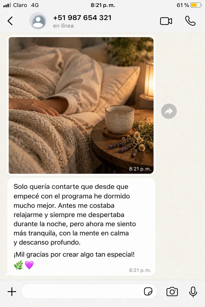 Testimonio de WhatsApp sobre mejor descanso